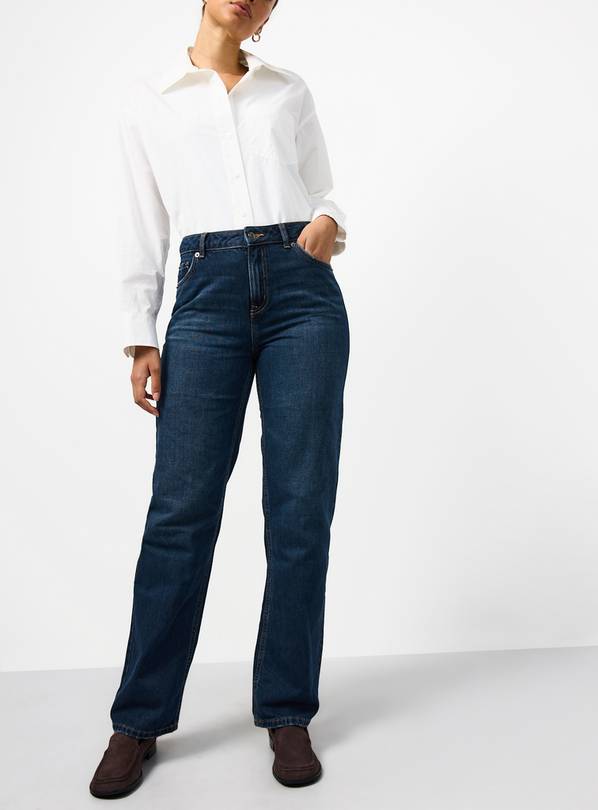 Blue Black Denim Relaxed Straight Leg Jeans 8R